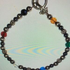 Vintage Beaded Silver Tone Toggle Closure Bracelet
